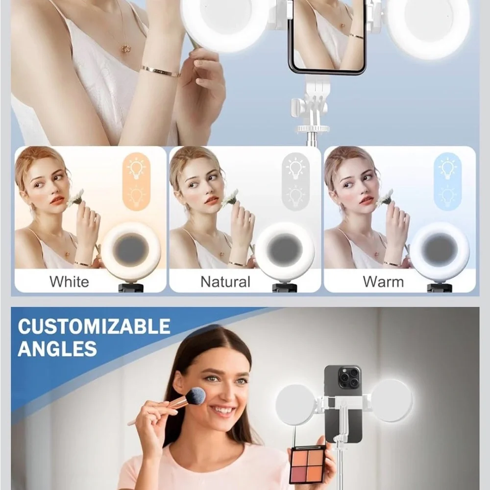 White Selfie Stick Tripod with Ring Light